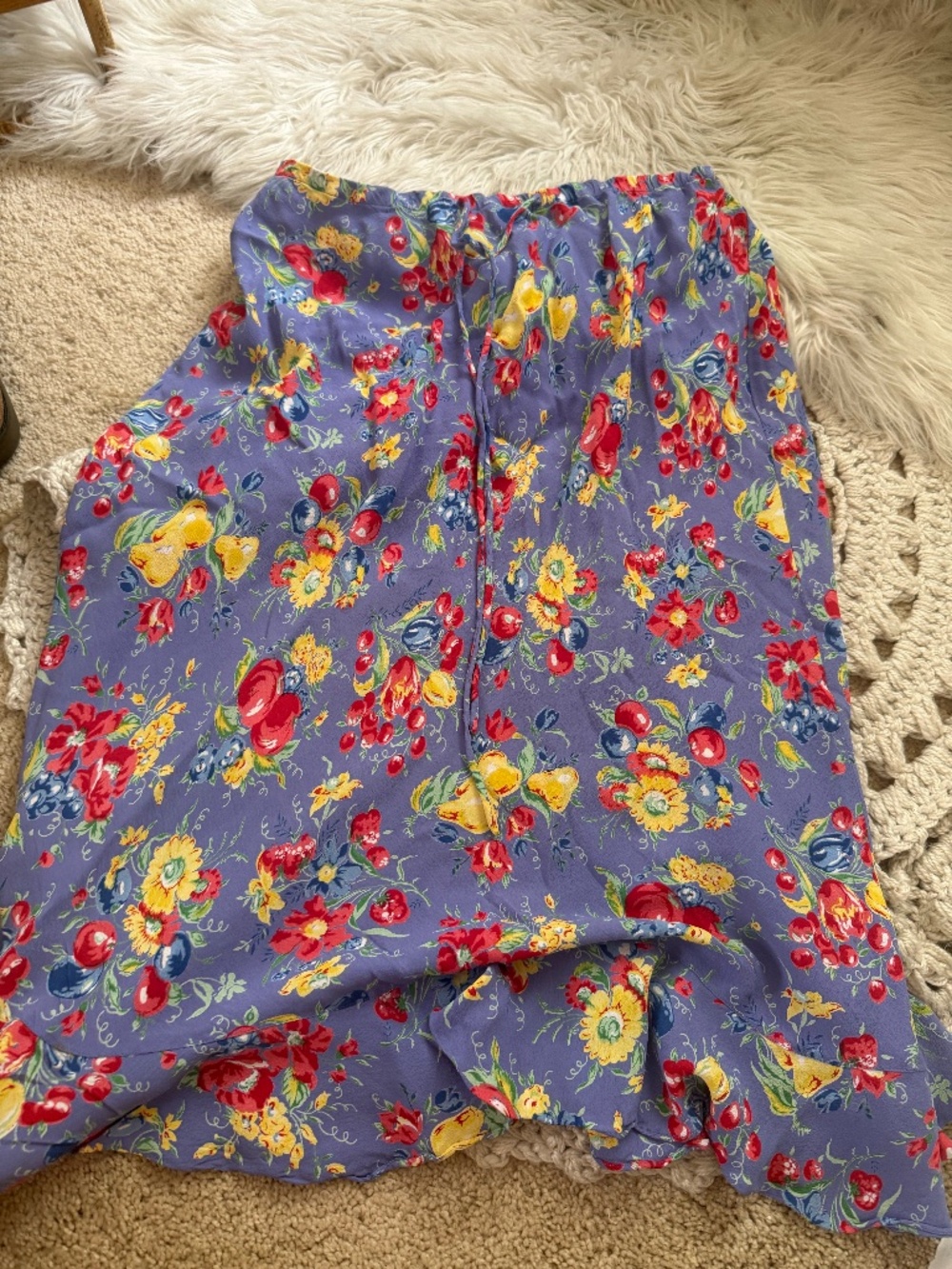 Vintage Floral Midi Skirt Spring LargeDrawstring